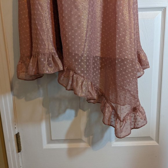 ASOS Iridescent Rose w/Gold Shimmer Pink Polkadot Asymmetrical Dress - size 16 - Picture 7 of 13